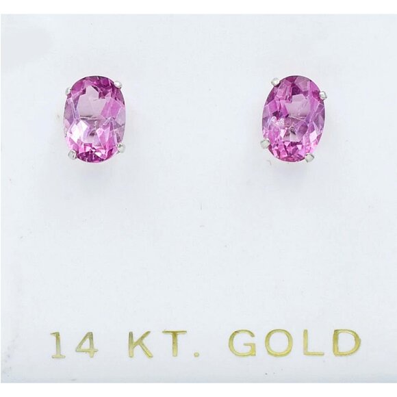 Genuine 2.34 Cts Pink Sapphire Stud Earrings 14k White Gold